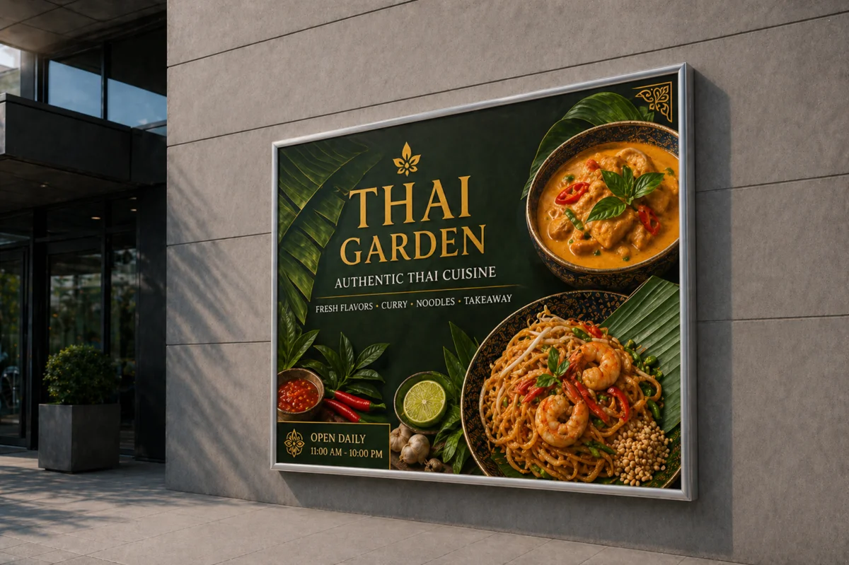 Casetă luminoasă cu plexiglas simplă față pentru restaurant, folosită ca semnalistică de spațiu comercial