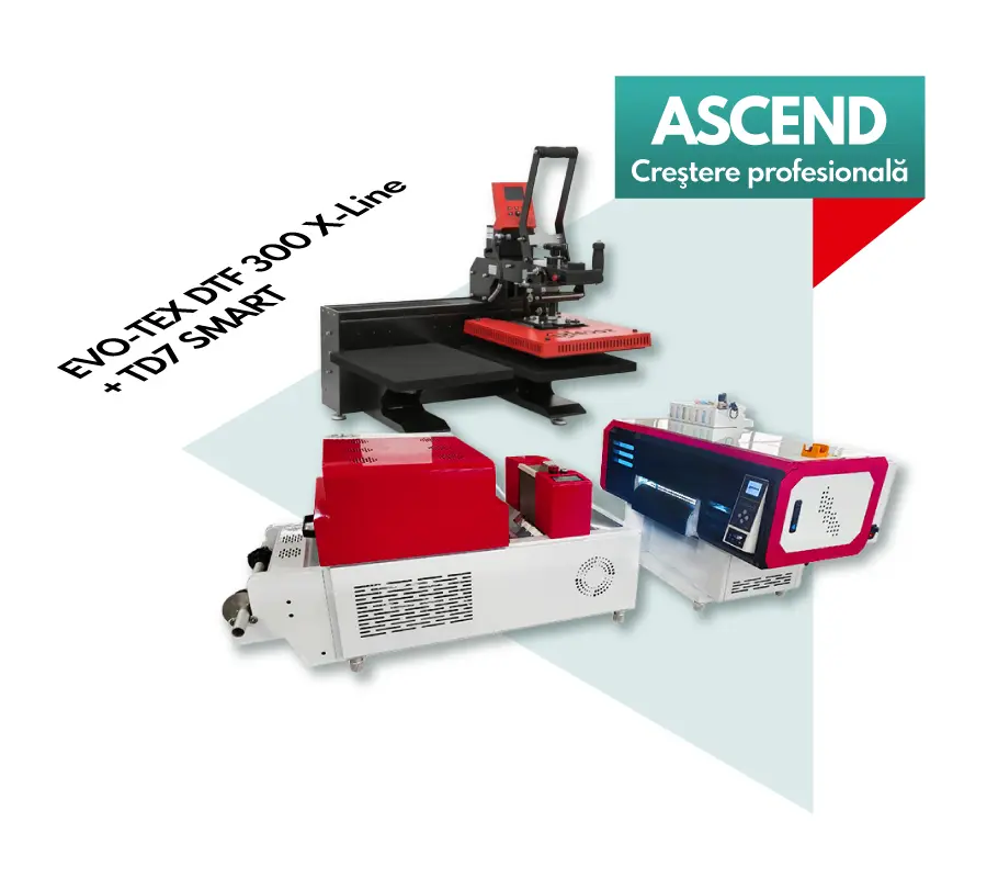 Pachet DTF ASCEND cu EVO-TEX DTF 300 X-Line și presă termică Secabo TD7 Smart